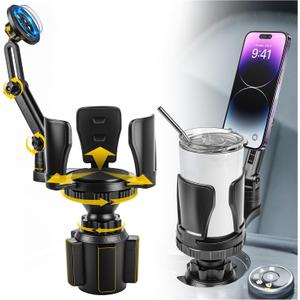 Frani Car Cup Holder Expander with Magnetic Phone Mount - Adjustable Insert Fits 2.68-4.33" Holders, 360° Adjustable Neck & Strong N52 Magnets for iPhone Samsung