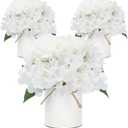 Flower Table Centerpieces - Artificial Wedding Hydrangeas Floral Arrangement with Rustic Metal Vase for Bridal Tea Party Event Decorations (White, Set of 3 Floral Arrangement)