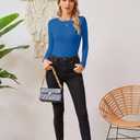 VICHYIE Fall Clothes Womens Crewneck Ribbed Long Sleeve Shirts Slim Fitted Tee Casual Basic Tshirt Top (Blue, M)