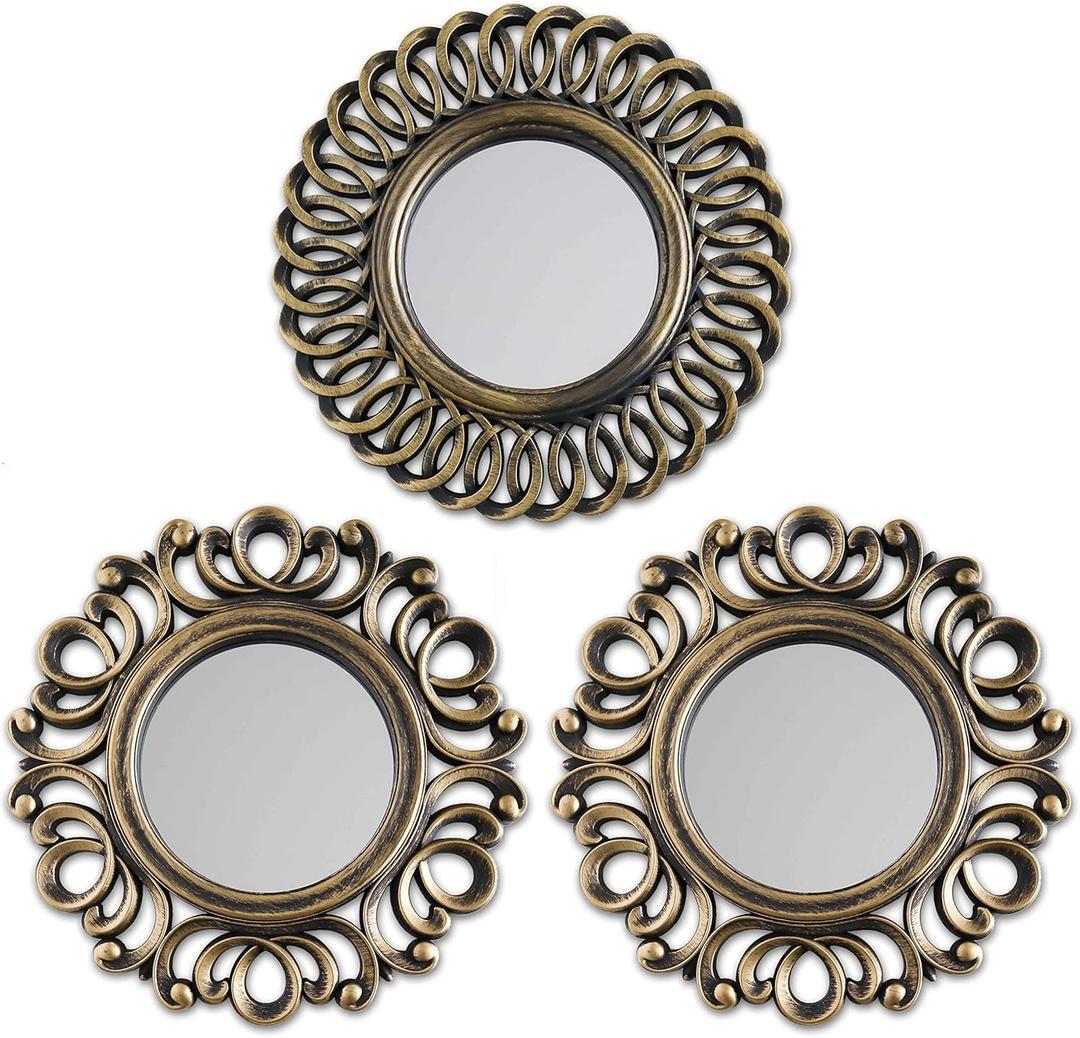 BONNYCO Wall Mirrors Pack of 3, Round Gold Mirrors for Home Decor Bedroom and Living Room. Espejos Decorativos de Pared Sala Dormitorio, Circle Wall Decor Minimalist Vintage Chic. Gifts for Women Mums