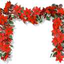 IWNTWY Christmas Garland, Artificial Red Flowers with Berries and Holly Leaves Garland for Indoor Outdoor Christmas New Year Home Tables Centerpieces Decorations