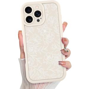 MZELQ for iPhone 16 Pro Case, Silicone Floral Flower Cute Pattern, Camera Protection Soft Slim Shockproof for Girls Women -White