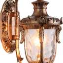 LONEDRUID Outdoor Wall Light Fixtures Bronze 16.93H Exterior Wall Lantern Waterproof Sconce Porch Lights Wall Mount with Hammered Glass Shade for House