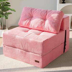 MAXYOYO Folding Sofa Bed, Convertible Sofa Bed with High-Density Support Foam, Portable 4 in 1 Fold Out Chair to Floor Lounger, Versatile Floor Couch for Living Room Bedroom, Pink (Large)