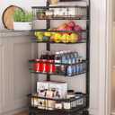 UMDONX 4-Tier Kitchen Storage Cart Metal Snack Cart Adjustable Fruit Basket on Wheels Stand Baskets for Potato Onion Produce Black
