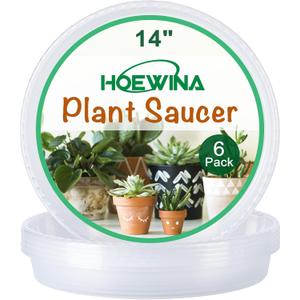 Plant Saucer - 6 Pack 14 Inch Plastic Plant Trays for Pots with Plant Tray Design - Plant Saucers for Indoors and Outdoors Use - Plastic Plant Pot Saucer for Potted Plants - Flower Pot Saucers