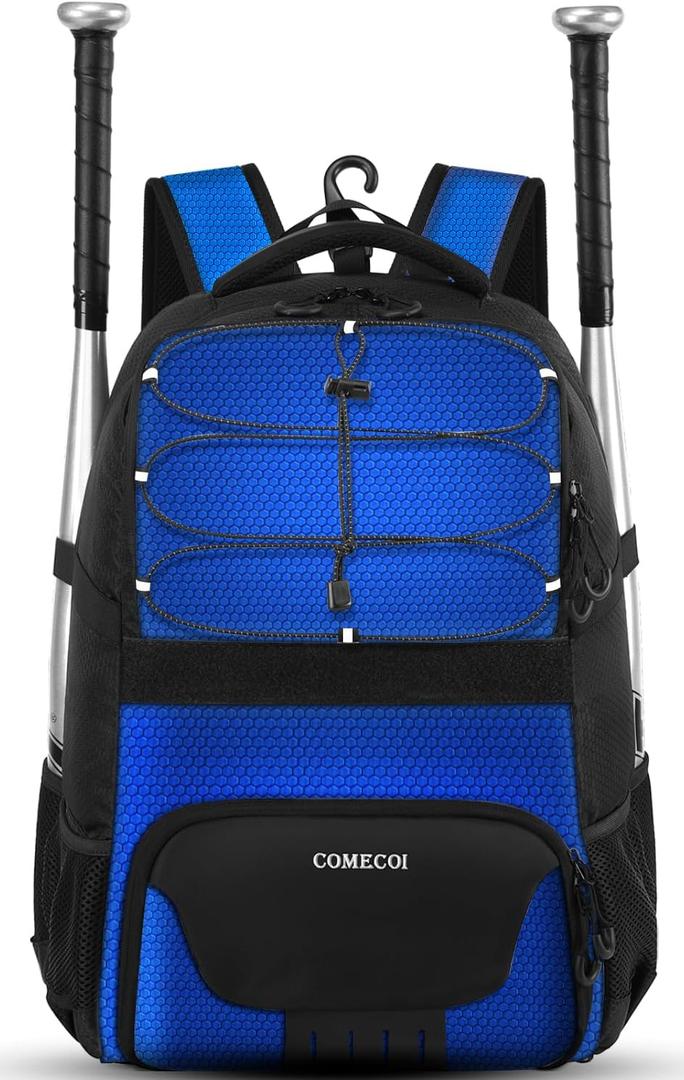 COMECOI Softball Bag, Lightweight Baseball Backpack with Shoes Compartment, Baseball Bat Bags with Fence Hook for TBall Bat & Equipment, for Batting Mitten, Helmet, for Girls, Boys, Youth, Adults
