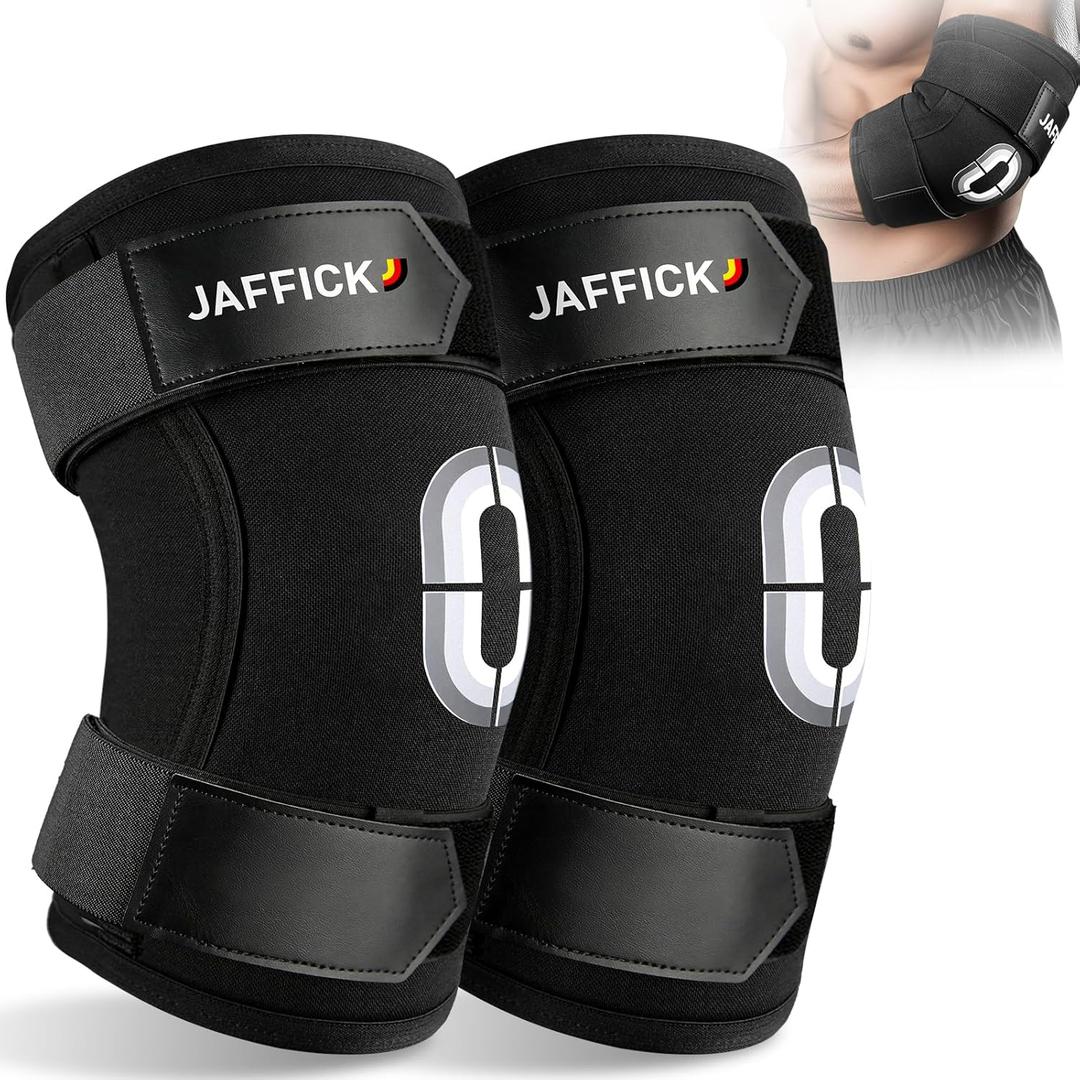 Jaffick Weightlifting Elbow Brace(1 Pair) - Elbow Sleeve with Dual Adjustable Compression Straps for Bench Press, Powerlifting, Pressing, Men & Women (Black, XL)