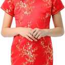 Girl's Red Chinese Dress with Golden Wintersweet Blossom