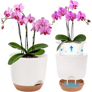 3Packs 7.2 Inch Self Watering Orchid Pots for Indoor Plants,Macetas para Orqudeas,Flower Pots for Indoor Plants with HolesWhite, 3Pc 7.2IN