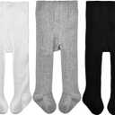 EPEIUS Baby Girls Tights Cable Knit Leggings Stockings Cotton Pantyhose for Newborn Infants Toddlers 3/6 Pack (6-12 Months, Black/White/Grey,3 Pack)