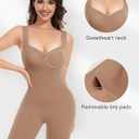Decorus Women's Shapewear Tank Bodysuits - Plunge V Neck Sleeveless Shapewear Built in Bra V Backless Thong Body suits Tops (Brown, L)