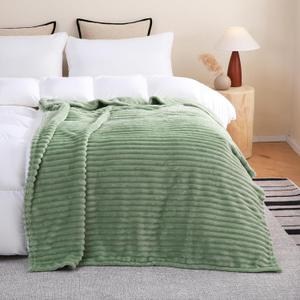 Sage Green Fleece Throw Blanket 5070 for Couch Sofa Bed,Super Soft Cozy Plush Microfiber Flannel Blanket with Stripes Design Lightweight for Adults,Woman,Girls