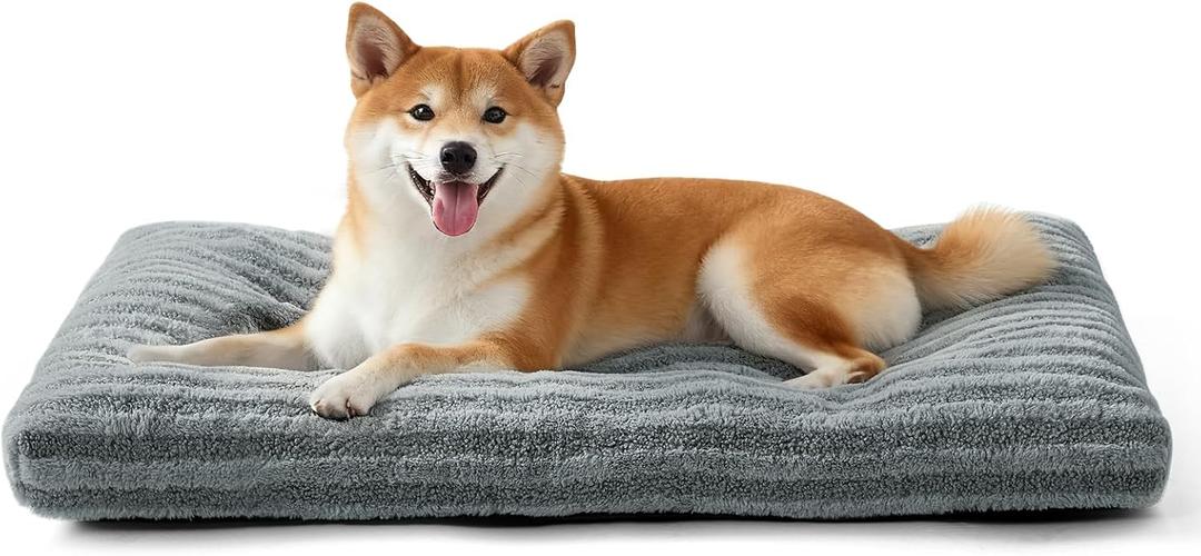 FURTIME Washable Dog Bed Medium Size Dogs, Deluxe Dog Crate Beds Comfy Fluffy Kennel Pad Anti-Slip Pet Sleeping Mat, Machine Washable Dogs Pillow, 29"x21"x3", Gray