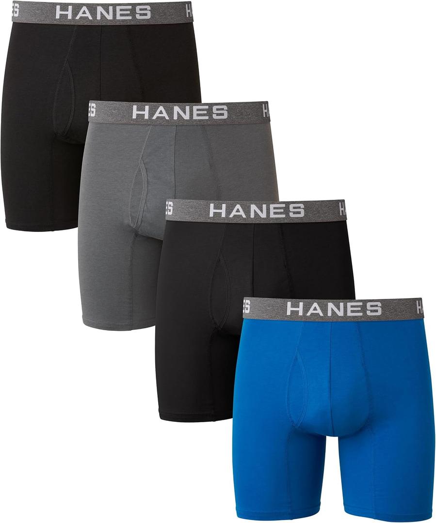 Hanes Men's Comfort Flex Fit Boxer Briefs, Ultra Soft Cotton Modal Blend Underwear, 4-pack (Large, Black/Grey/Blue - 4 Pack)
