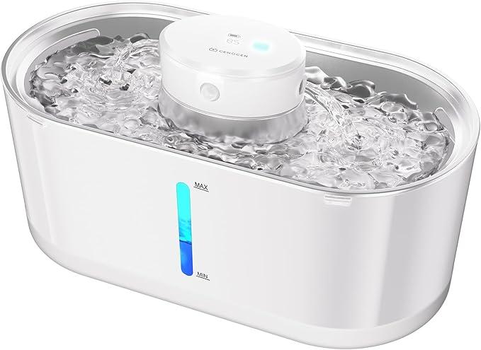 Cengcen Wireless Cat Water Fountain Cordless (Arctic White) - 5000mAh Battery Operated, 3.0L/101oz Dual Faucet, Dual Filters Design for Multiple Cats Indoor - Comes with 2 Filters