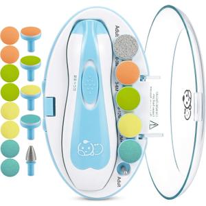 Royal Angels Upgraded 21 in 1 Baby Nail Trimmer with Labeled Case, 13 Extra Replacement Pads, Safe Electric Baby Nail File Kit for Newborns & Toddlers, Whisper Quiet Nail Clipper with LED Light (Blue) (21 Piece Set)