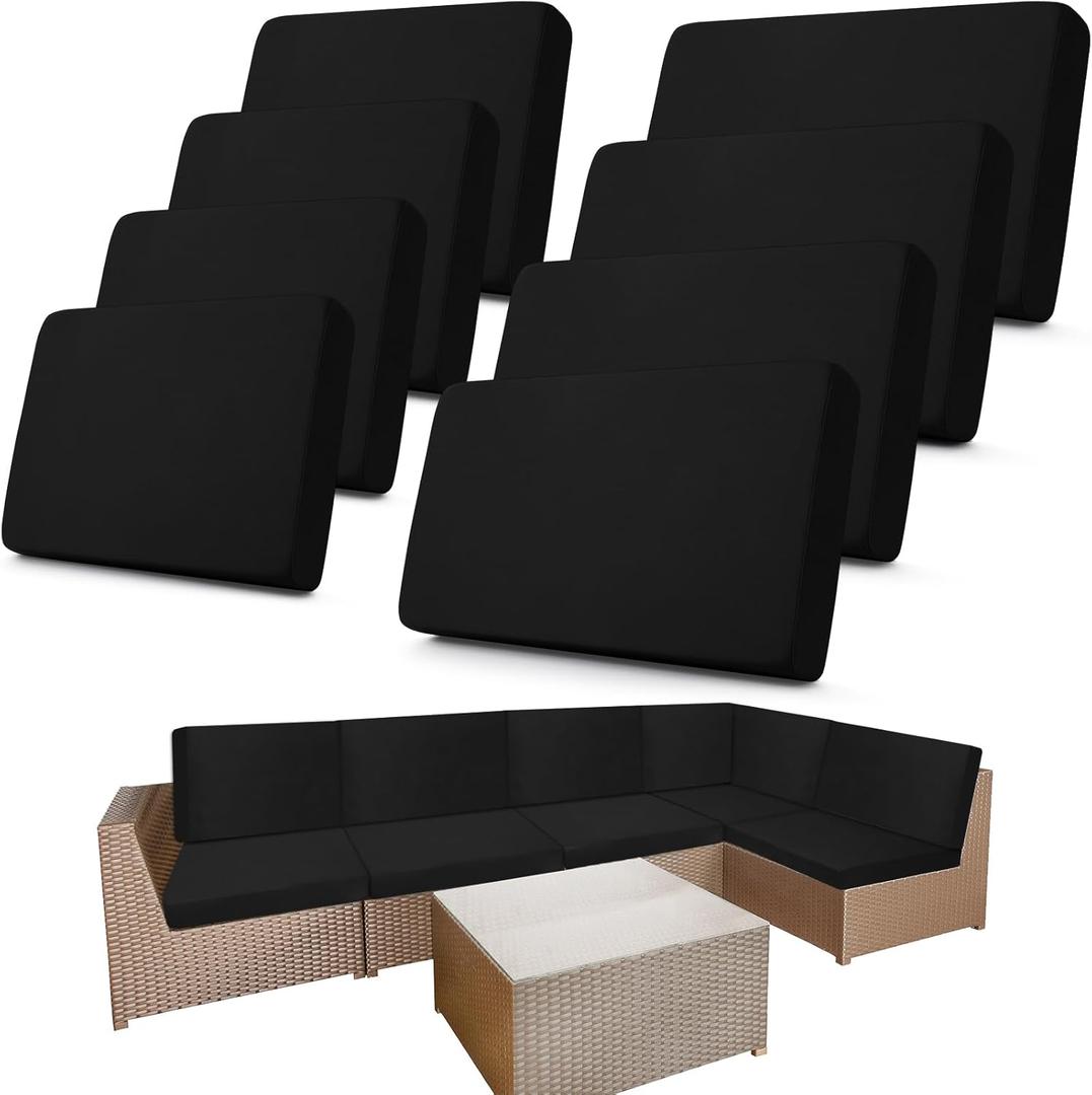 Newwiee 8 Pcs Stretch Patio Outdoor Cushion Covers Replacement for 4 Backrests and 4 Patio Cushions Covers, Waterproof Couch Sofa Slipcover Furniture Protector, Thin Fabric Breathable(Black)