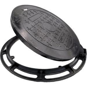 Cast Iron Manhole Cover and Frame 24, B Class Black Septic Tank Lid with Base, Round Sewage Basin Cover, Heavy Duty Metal Inspection Cover for Driveway, Concrete, Yard (True 23.6) Cast Iron Manhole Cover and Frame 24, B Class Black Septic Tank Lid with Base, Round Sewage Basin Cover, Heavy Duty Metal Inspection Cover for Driveway, Concrete, Yard (True 23.6)