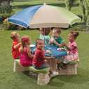 Step2 Naturally Playful Kids Picnic Table with Removable Umbrella, Indoor/Outdoor Toys, Fits 6 Children, Made of Durable Plastic, For Toddlers 3+ Years Old, Blue & Green