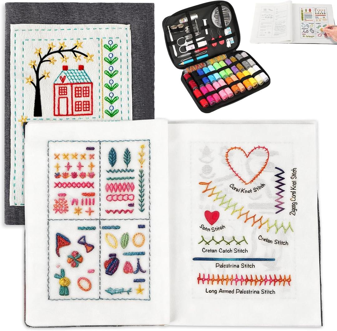 DIY Embroidery Stitch Book Kit,106 Patterns with Include Complete Toolkit and Instructional Tutorial, Embroidery Stitch Book for Beginners and Embroidery Enthusiast