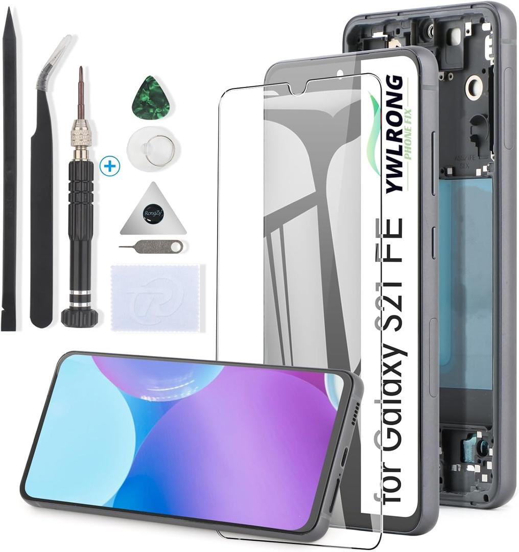 YWLRONG for Samsung Galaxy S21 FE Screen Replacement for Samsung S21 FE SM-G990 LCD Display Touch Screen Digitizer Assembly Replacement with Tools with Frame