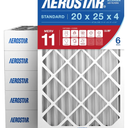 Aerostar 20x25x4 MERV 11 - 6 Count - Pleated HVAC, Furnace & Air Conditioner Filters - Removes Dust, Cold & Flu Germs, Lint, Mold, Pet Dander, Allergy-Causing Pollen, Smog & Smoke
