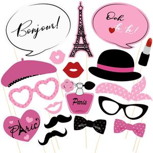 Amosfun Paris Photo Booth Props Kit 18PCS Creative Paris Themed Party Props Decoration for Birthday Wedding Club Bachelor Party Favors Pink