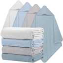 Preboun 4 Pcs Muslin Hooded Baby Towels,32"x 32" Cotton Newborn Bath Towel Muslin Infant Baby Blankets Absorbent Unisex Newborn Registry Gift for Girls Boys(Blue Series)