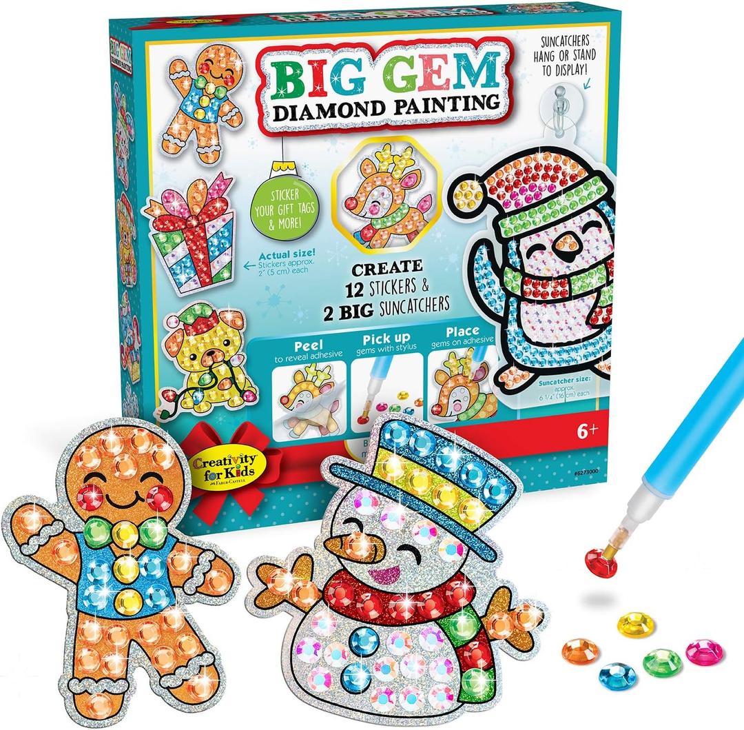 Creativity for Kids Big Gem Diamond Painting Kit: Holiday Stickers and Suncatchers - Diamond Painting Kits and Christmas Gifts, Christmas Crafts for Girls and Boys, Kids Gifts for Ages 6-8+