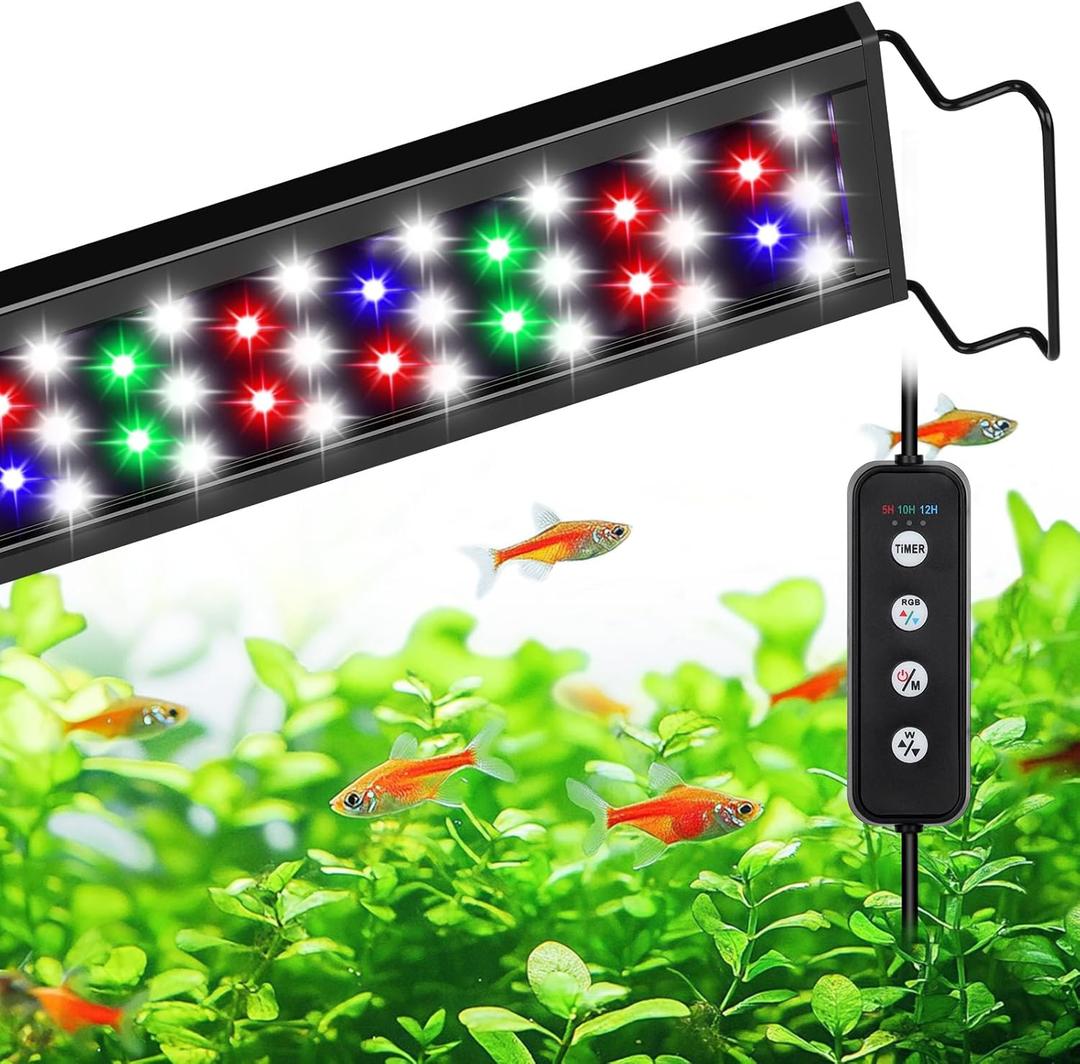 AQQA Aquarium Light,Full Spectrum Fish Tank Light for Plants,3 Mode+Timer+Adjustable Brightness,High Brightness LED Beads with Extendable Brackets for Freshwater (30W for 40-48inch)
