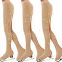Ramede 3 Pcs Figure Skating Tights Rhinestones Ice Skate Tights Tan Crystal Figure for Girls Women Skating Ballet Dance Kids (Medium, Brown)