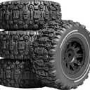 Pre-glued 64mm RC Truck Rubber Tires and Nylon Wheel with 12mm Hex, Fit for 1/14 1/16 1/18 RC On/Off-Road Racing Car, ARRMA Mojave GROM, HPI, Traxxas Slash, Tamiya, Toyota, WLtoys (Black)