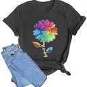 LAZYCHILD Womens Graphic Tees Sunflower Shirts Vintage Flower Graphic Tees Shirts Inspirational Tees Casual Faith Shirt Tops, S