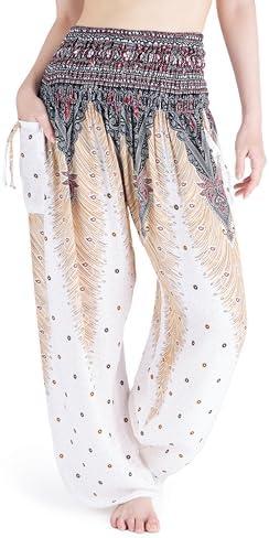 Lannaclothesdesign Women's Smocked Waist Boho Flowy Yoga Harem Pants Hippie Clothes, XL Lannaclothesdesign Women's Smocked Waist Boho Flowy Yoga Harem Pants Hippie Clothes, XL