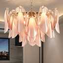 WMK Modern Chandelier, 20" Gold Dining Room Chandelier with Handcrafted Glass Petal Design, 6-Light Hanging Ceiling Light Fixture, 3 Color Adjustable Pendant Lamp for Kitchen Island, Bedroom, Foyer
