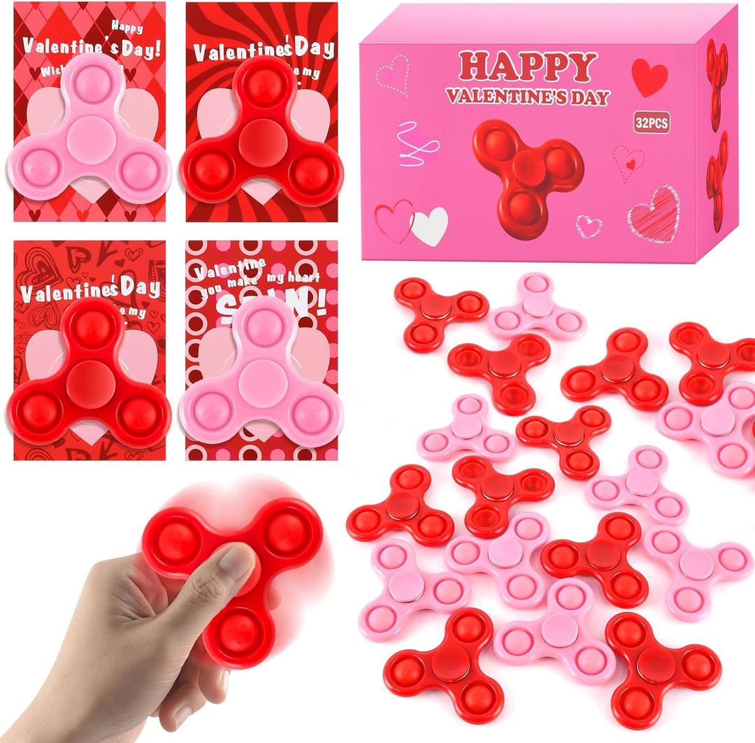 24 PCS Mini Fidget Spinner Toys with Cards, Bulk Stress Fidget Toys for Kids Classroom Treasure Box, Birthday Party Favors Goodie Bag Stuffers, Carnival Prize (Red+Pink)