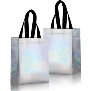25 Pack Gift Bags with Handles,Small Gift Bags,Non-woven Bag for Birthday,Baby Shower,Crafts, Christmas,Party Supplies,Iridescent,5.9" L x 3.5" W x 8" H