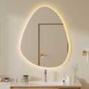 QDSSDECO Irregular LED Bathroom Mirror with Lights,Asymmetrical Led Bathroom Vanity Mirror for Wall with Front and Backlit, Anti Fog, 3 Colors and Dimmable Light, 22" x 28"