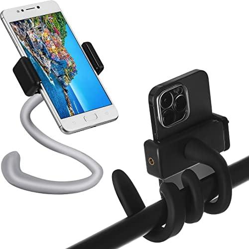 2 Pcs Stroller Phone Holder Portable Cell Phone Holder Stand Universal Stroller Accessories for Parent Baby Toddler Phone Clamp with Non Slip Silicone Arm Grip for Shopping Carts (Black, Grey)