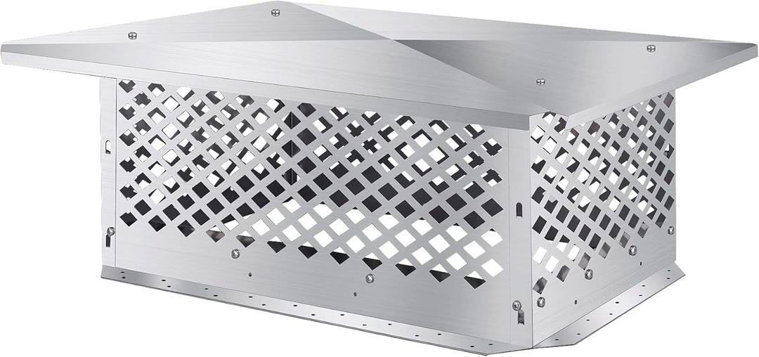 Chimney Cap, Chimney Cover, Bottom Installation Method Adjustable to Fit Outside Existing Clay Flue Tile Dimensions All Stainless Steel Structure, with Meshes, Bolts, Screws (14" x 30")