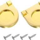 uxcell 2Pcs Flush Pull Handle, 1.38 Inch Hidden Recessed Furniture Grip Cabinets Door Pull Ring Handles with Screws for Drawers Cupboard Dresser, Gold