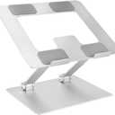 Amazon Basics Sturdy and Portable Ergonomic Laptop Stand for Desk, Height Adjustable Riser with Ventilated Cooling, Foldable, Fits all Laptops up to 15.6 Inch, Silver