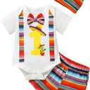 Mexico Themed Boy's 1st Birthday Outfit - One Year Old Infant Shorts Set (12-18 Months, White)