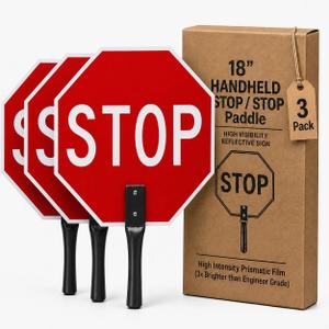 Hand Held Stop Sign With Handle, 18x18, 3 Pack, Aluminum Composite