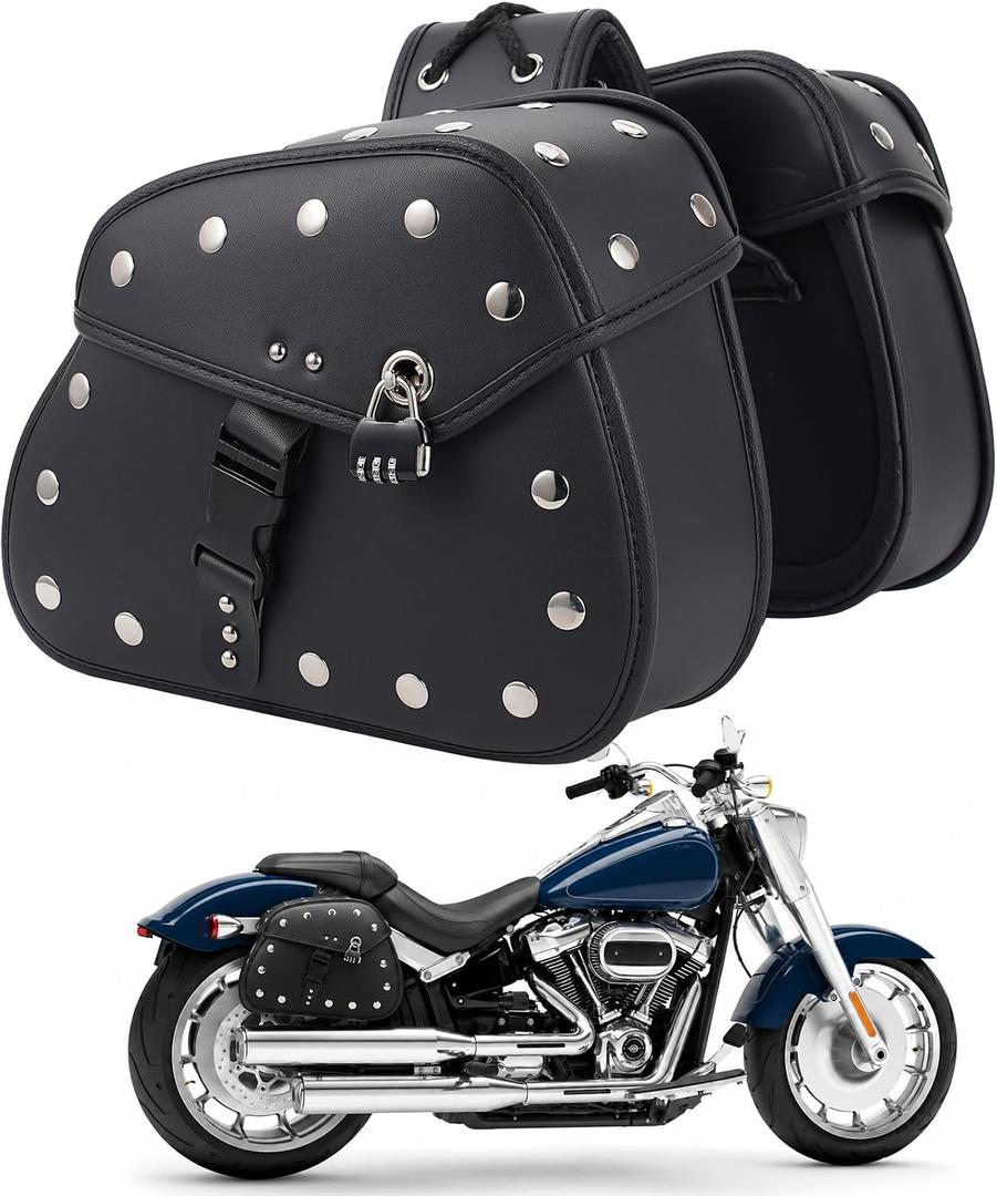 Motorcycle Saddlebags,Large Capacity Universal Saddle Bags Motorcycles,Waterproof Pu Leather Motorcycle Bags With Lock,Suitable For Cruiser Touring,Durable Side Storage Bags,Black, 12.6 x 4.72 x 9.84 inches