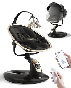 Baby Swing for Infants to Toddler, Electric Baby Swing with Sturdy Shield-Shaped Base, 180° Rotation Portable Infant Swing for Newborn Baby Boy Girl Up to 20 lbs, 5-Speeds & 12 Preset Lullabies, Black