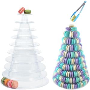 10 Tiers Macaron Tower Stand, Macaroon Tower Stand with Tongs Round Cupcake Cake Stand Desserts Display Holder Platter for Baby Shower, Birthday, Wedding, Party Decor (10-Tiers with Tongs)