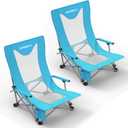 Portable Beach Chair for Adults with Cup Holder Hard Arm Folding Lawn Chairs for Outdoor Activities, Camp, Sports, Beach, Travel & Picnic, Supports up to 400 lbs