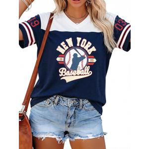 Baseball Shirt Women Ballgame Game Day Shirt Baseball Team Fan Outfits Gift Casual Baseball V Neck Short Sleeve Tops, S